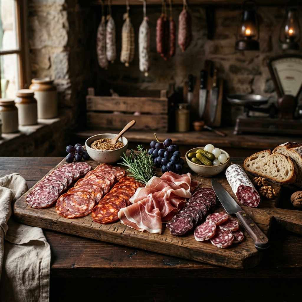 Delicious cooked meat display